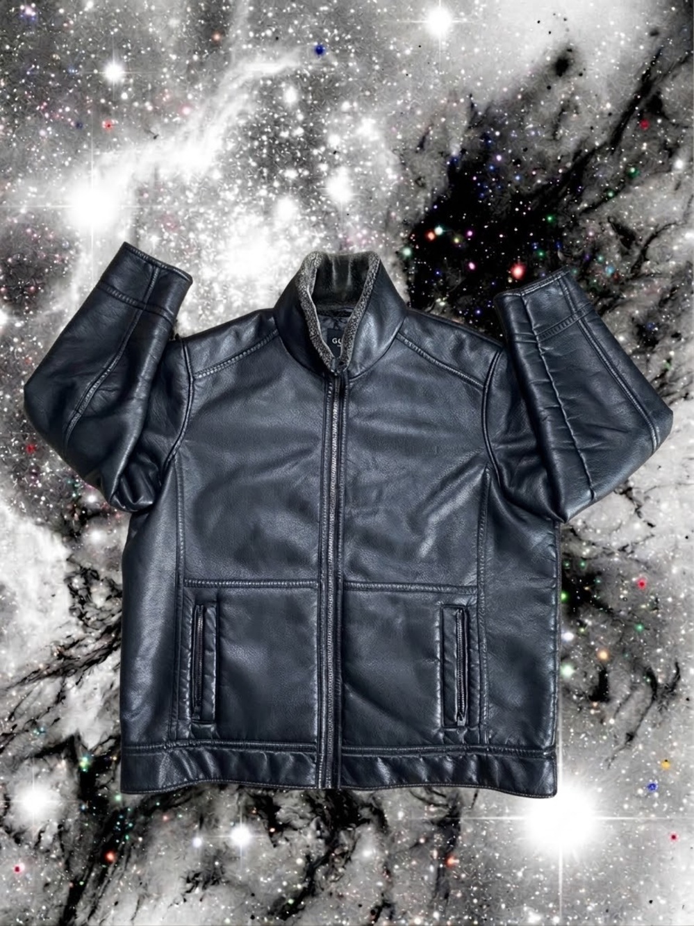 GUESS Los Angeles Mens 3XLT Black Faux Leather Fleece Lined Zip Jacket
